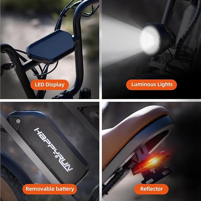 دراجة كهربائية للطرق الوعرة HAPPYRUN G60C بإطارات عريضة 20 بوصة